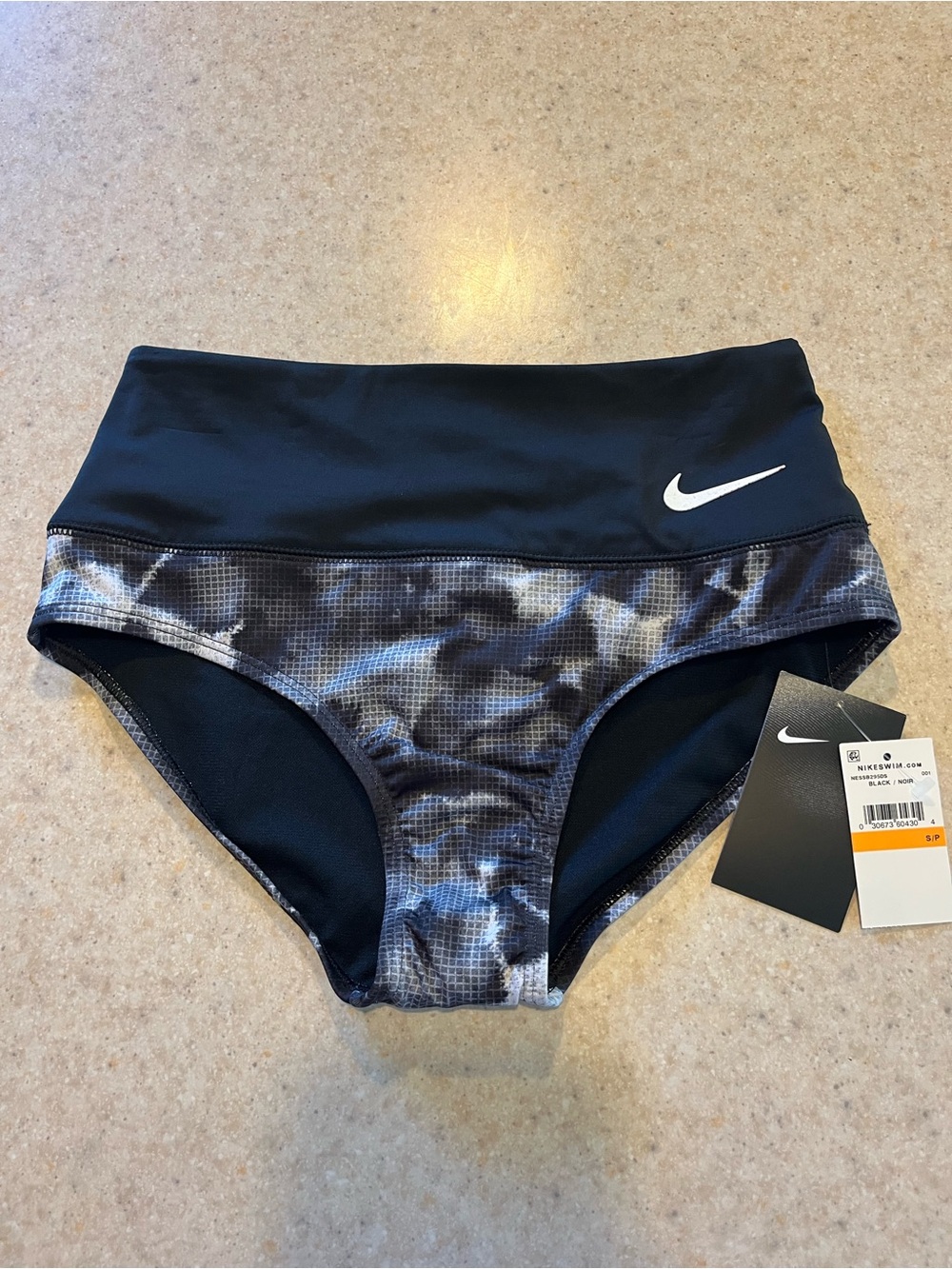 Nike Black Swim Bikini Bottoms with Charcoal Camo Trim